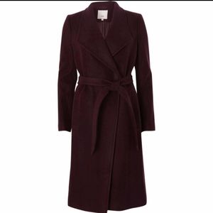 River Island burgundy belted wool coat